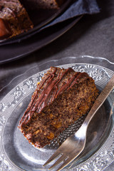 juicy poppy seed cake with apples and chocolate glaze