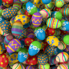 Fototapeta na wymiar Easter eggs, colorful collection of painted easter eggs, 3D rendering