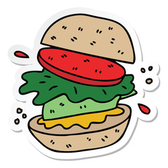 sticker of a quirky hand drawn cartoon veggie burger