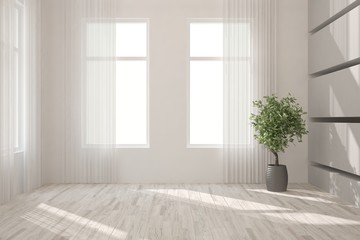 White minimalist empty room. Scandinavian interior design. 3D illustration