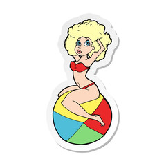 sticker of a cartoon pin up girl sitting on ball