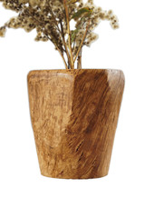 An isolated wooden vase made of oak