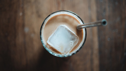 Top view of iced coffee