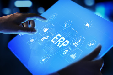 Fototapeta na wymiar ERP - Enterprise resource planning business and modern technology concept on virtual screen.