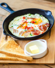 Egg pan breakfast thai food.Breakfast in the hotel.