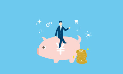 貯金箱と男性のイメージ