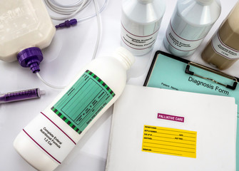 Equipment probe of enteral nutrition, palliative care in hospital, conceptual image, composition...