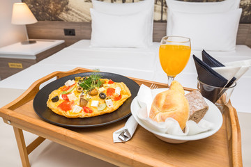Breakfast served in hotel bed