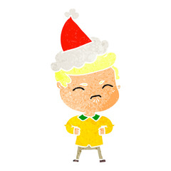 retro cartoon of a annoyed man wearing santa hat