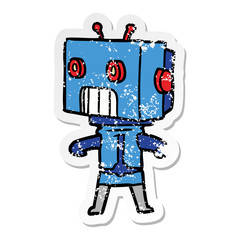 distressed sticker of a cartoon robot