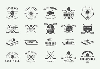 Set of vintage hockey emblems, logos, badges, labels and design elements. Graphic Art. Vector Illustration. - obrazy, fototapety, plakaty