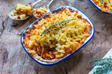 Swiss style potato rosti and pork bake