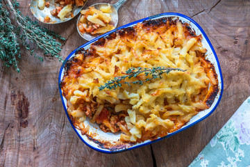 Swiss style potato rosti and pork bake