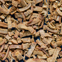 Salted, bread crumbs with garlic to beer.