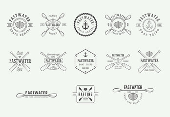 Set of vintage rafting logo, labels and badges. Graphic Art. Vector illustration. - obrazy, fototapety, plakaty