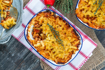 Swiss style potato rosti and pork bake
