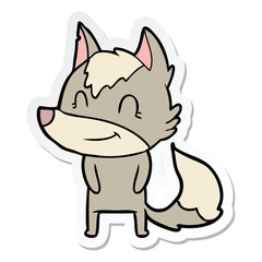 sticker of a friendly cartoon wolf