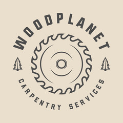 Vintage carpentry, woodwork and mechanic label, badge, emblem and logo.illustration. Monochrome Graphic Art. Vector.