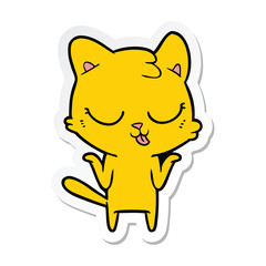 sticker of a cartoon cat shrutting shoulders