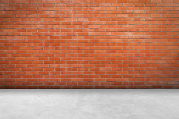 Brick wall room and floor background and texture with copy space.