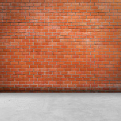 Brick wall room and floor background and texture with copy space.