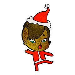 textured cartoon of a surprised girl in science fiction clothes wearing santa hat