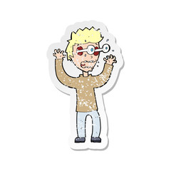 retro distressed sticker of a cartoon terrified man