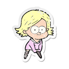 distressed sticker of a happy cartoon girl