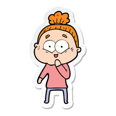 sticker of a cartoon happy old woman