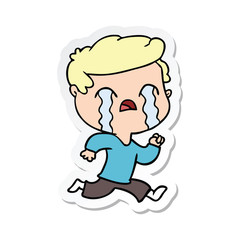 sticker of a cartoon man crying