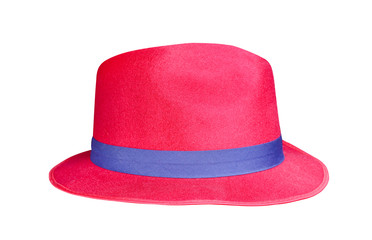 Red velvet with purple edge fabric isolated on white background with clipping path