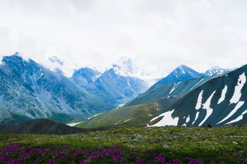 Altai Mountains ridge landscape. Belukha mountain view