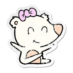 distressed sticker of a female polar bear cartoon