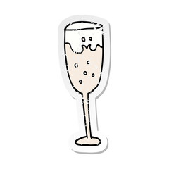 distressed sticker of a cartoon champagne glass