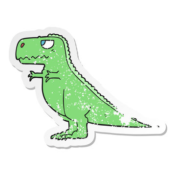 distressed sticker of a cartoon dinosaur