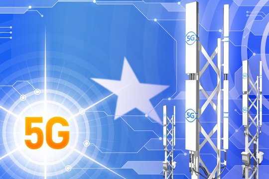Somalia 5G industrial illustration, huge cellular network mast or tower on hi-tech background with the flag - 3D Illustration