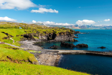 Hellnar and Valasnos cliffs on Snaefellsnes peninsula in Western Iceland.