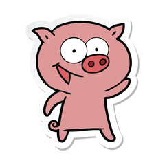 sticker of a cheerful pig cartoon