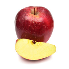 Red apple and slice macro fruit isolated on white background