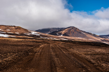 Road through Snaefellsjokull National Park in Snaefellsnes peninsula in Western Iceland.