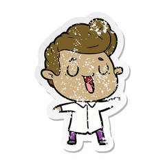 distressed sticker of a happy cartoon man