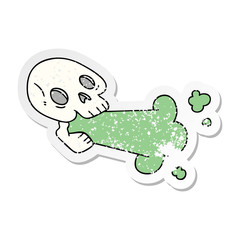 distressed sticker of a quirky hand drawn cartoon skull