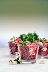 Healthy organic beet salad with greens
