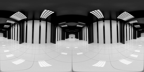 8K HDRI map, spherical environment panorama background, modern high contrast interior light source rendering, huge industrial hall (3d equirectangular render)