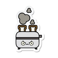 sticker of a cute cartoon of a toaster
