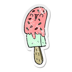 distressed sticker of a cartoon ice lolly