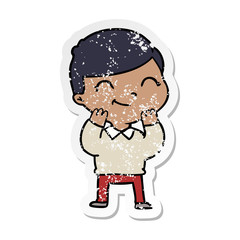 distressed sticker of a cartoon boy smiling