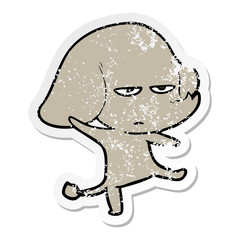 distressed sticker of a annoyed cartoon elephant