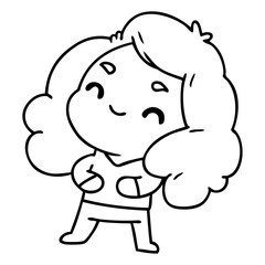 line drawing of a cute kawaii girl