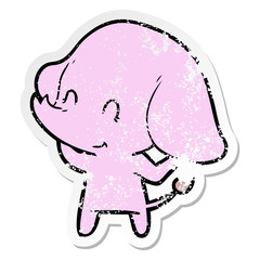 distressed sticker of a cute cartoon elephant